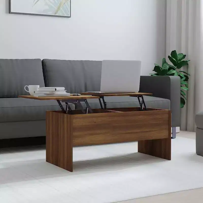 Table basse en bois d'ingénierie chêne brun, compartiments cachés, moyenne