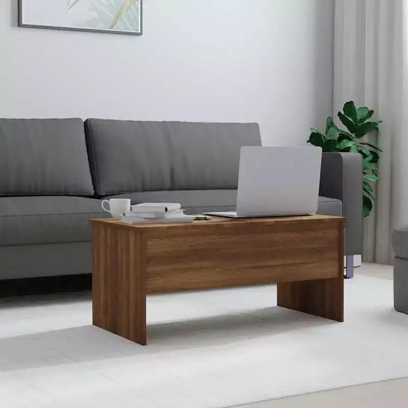 Table basse en bois d'ingénierie chêne brun, compartiments cachés, moyenne