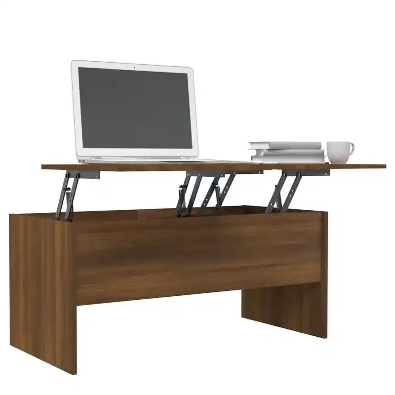 Table basse en bois d'ingénierie chêne brun, compartiments cachés, moyenne