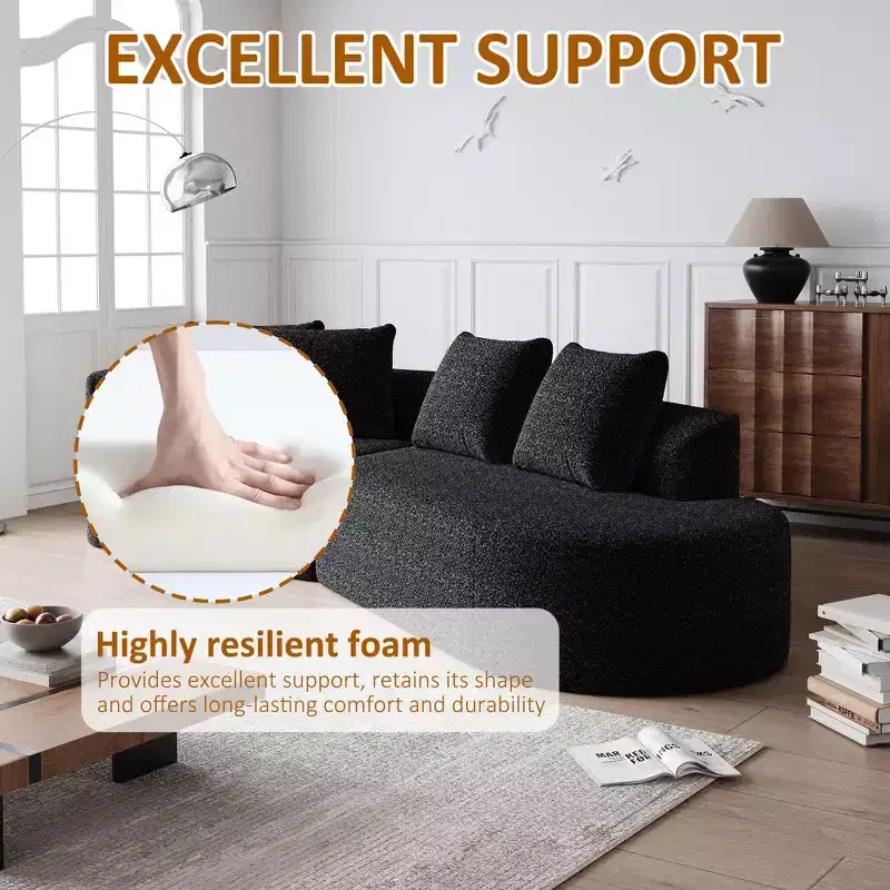 Canapé nuage incurvé 4 places extra profond et large en chenille kaki de 284 cm avec 4 coussins, canapé modulable pour salon