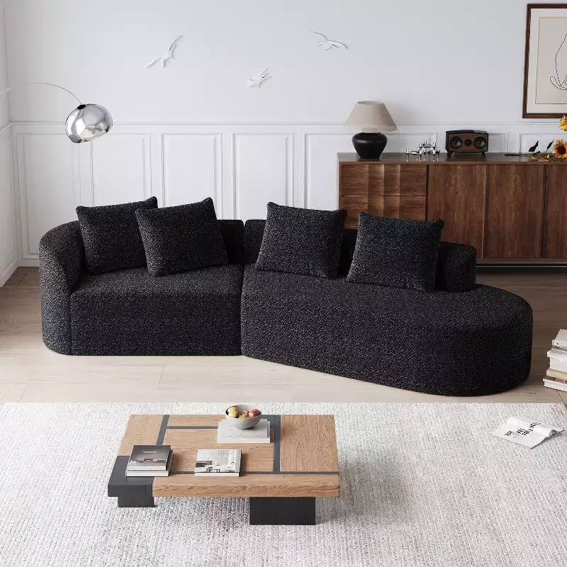 Canapé nuage incurvé 4 places extra profond et large en chenille kaki de 284 cm avec 4 coussins, canapé modulable pour salon
