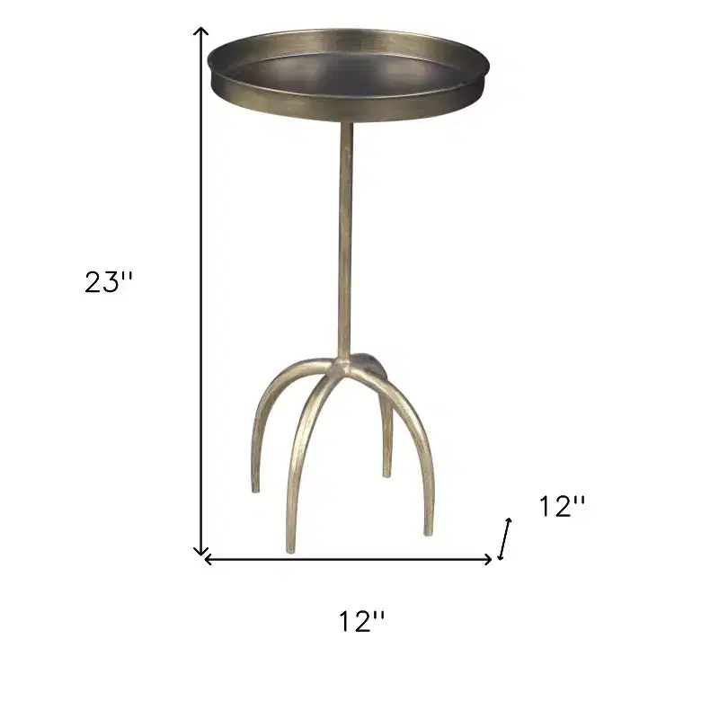 Table d'appoint ronde avec plateau piédestal en fer vieilli et laiton, 23 po