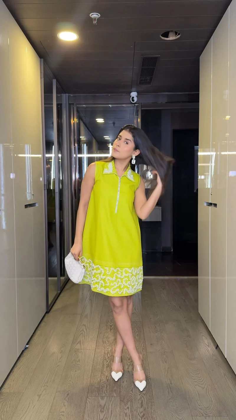 Limoncello Pearl Denim Dress (As Seen on Rhea Kalra)