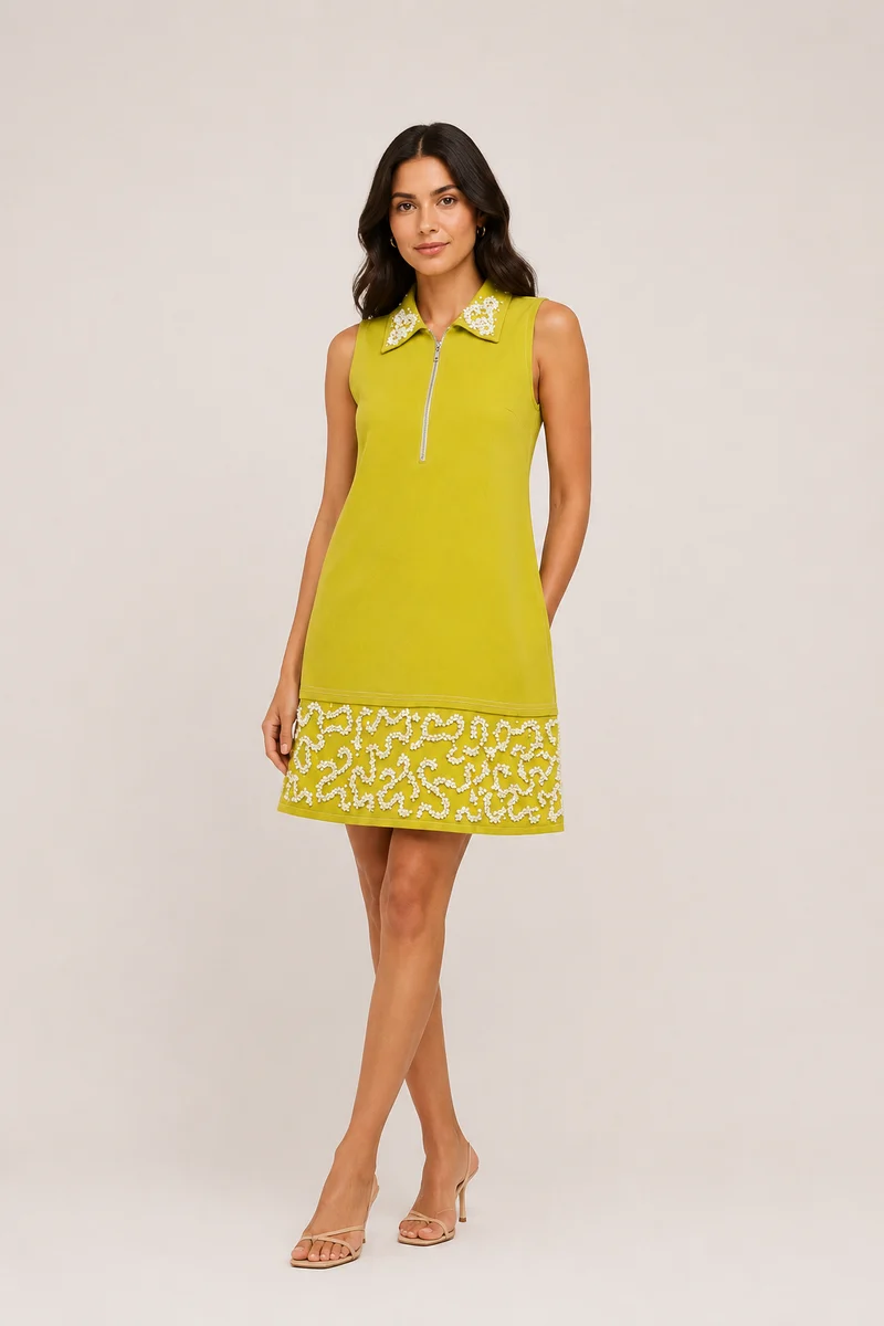 Limoncello Pearl Denim Dress (As Seen on Rhea Kalra)