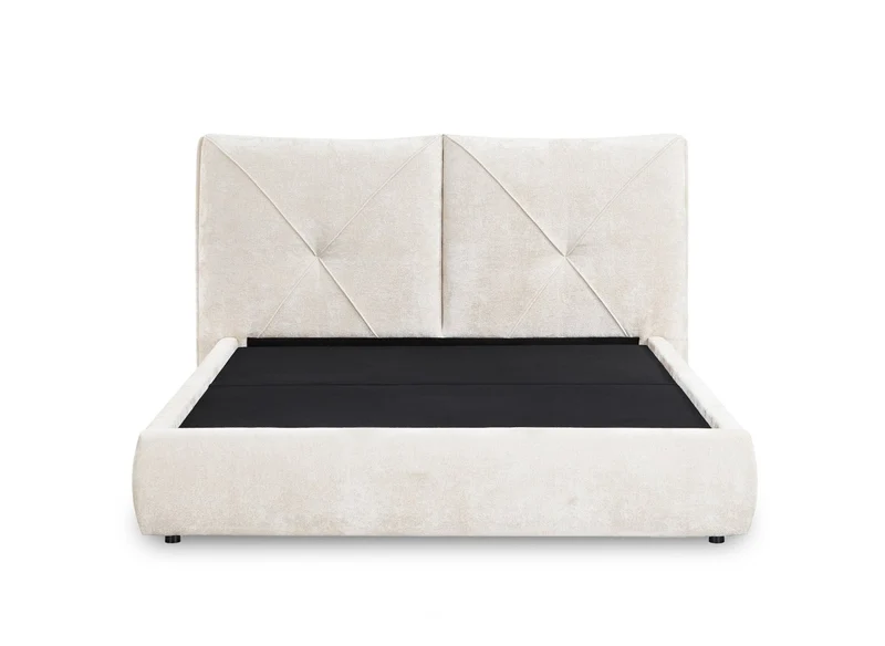 Lit coffre en tissu bouclette doux beige 140x190 cm NOAH