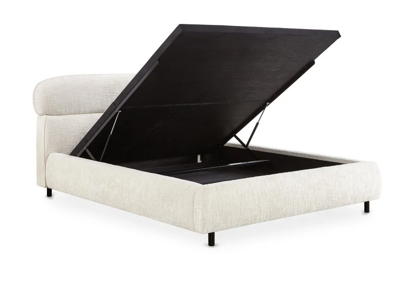 Lit coffre en velours chiné beige 180x200cm MELO