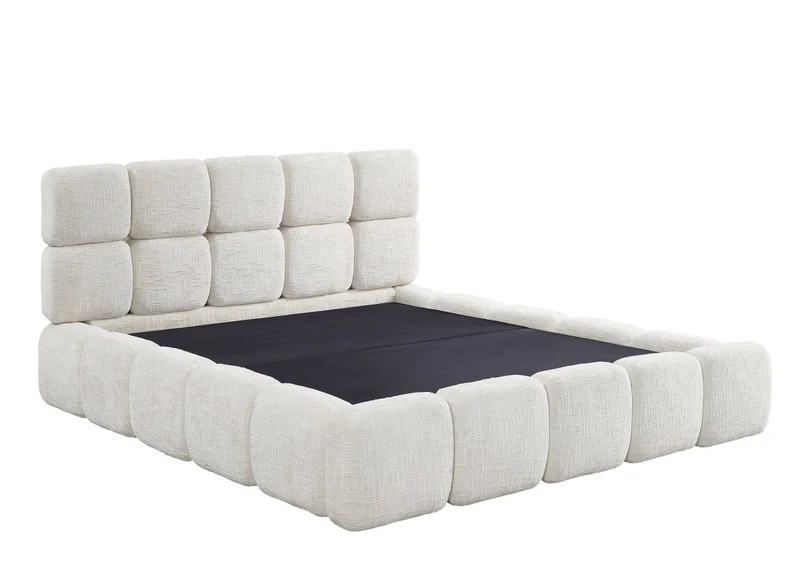 Lit coffre en velours chiné beige 180x200 cm BUBBLE