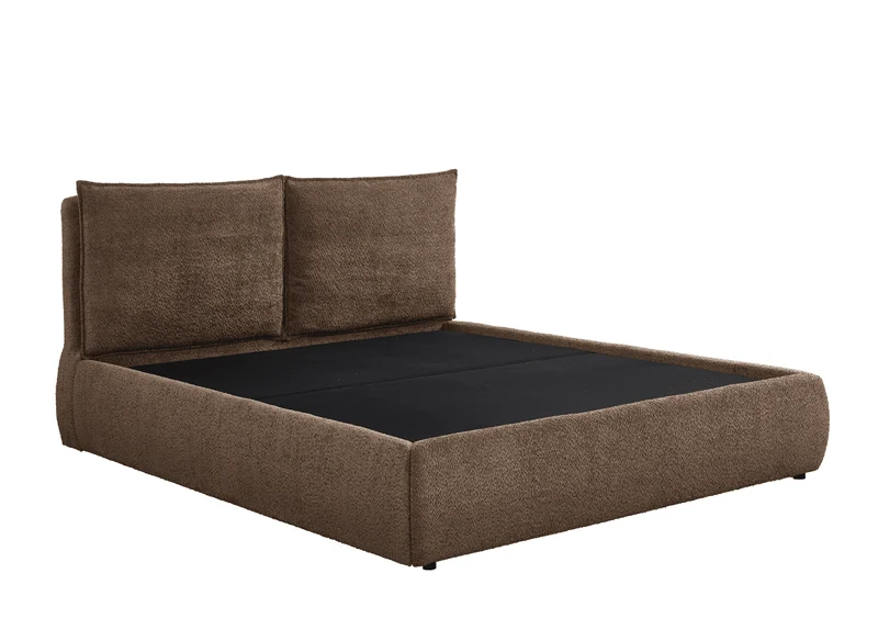 Lit coffre en tissu bouclette marron 160x200 cm MELY