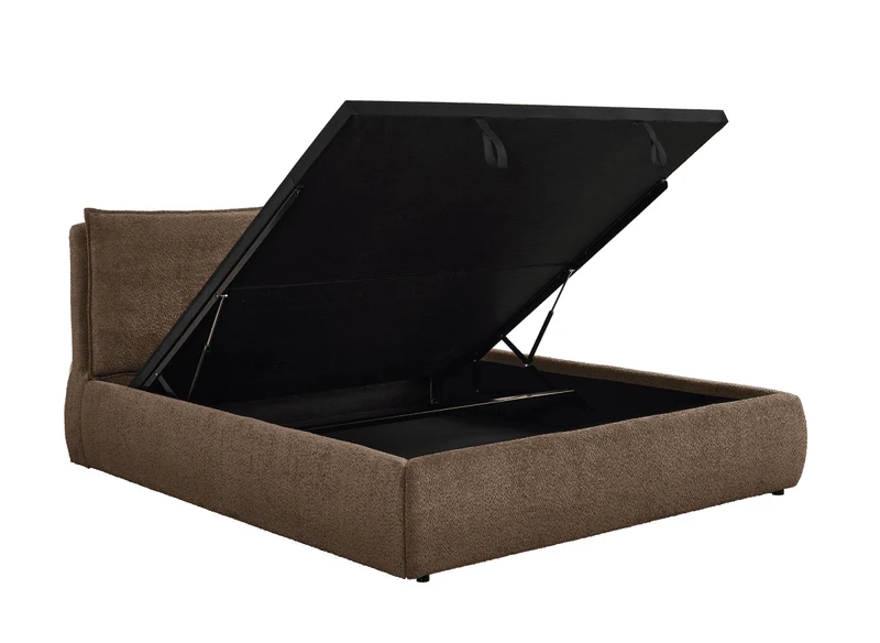 Lit coffre en tissu bouclette marron 160x200 cm MELY