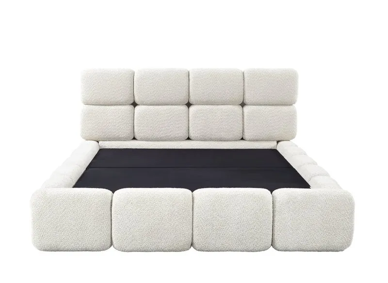 Lit coffre en tissu bouclette beige 160x200 cm BUBBLE
