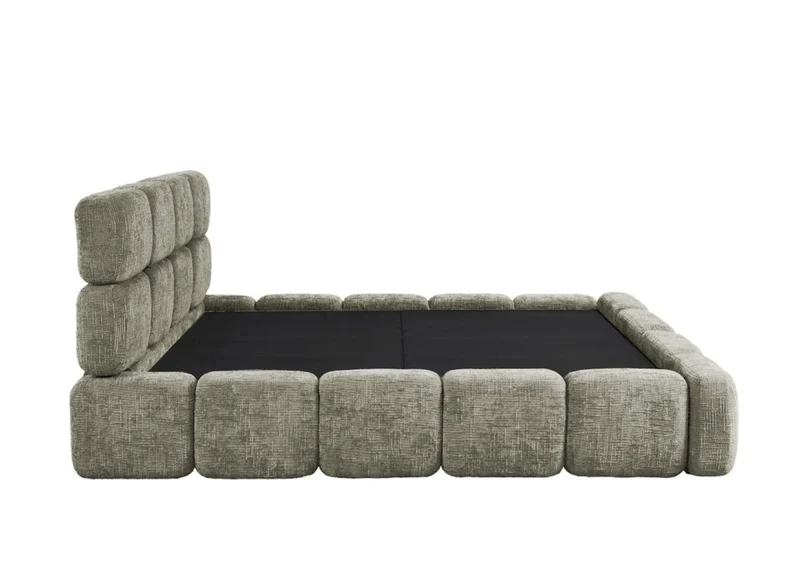 Lit coffre en velours chiné vert olive 140x190 cm BUBBLE