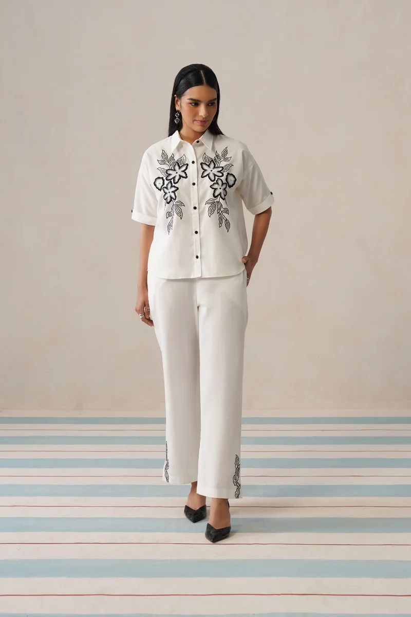 Noir Bloom Co-ord Set (Ivory Mist)