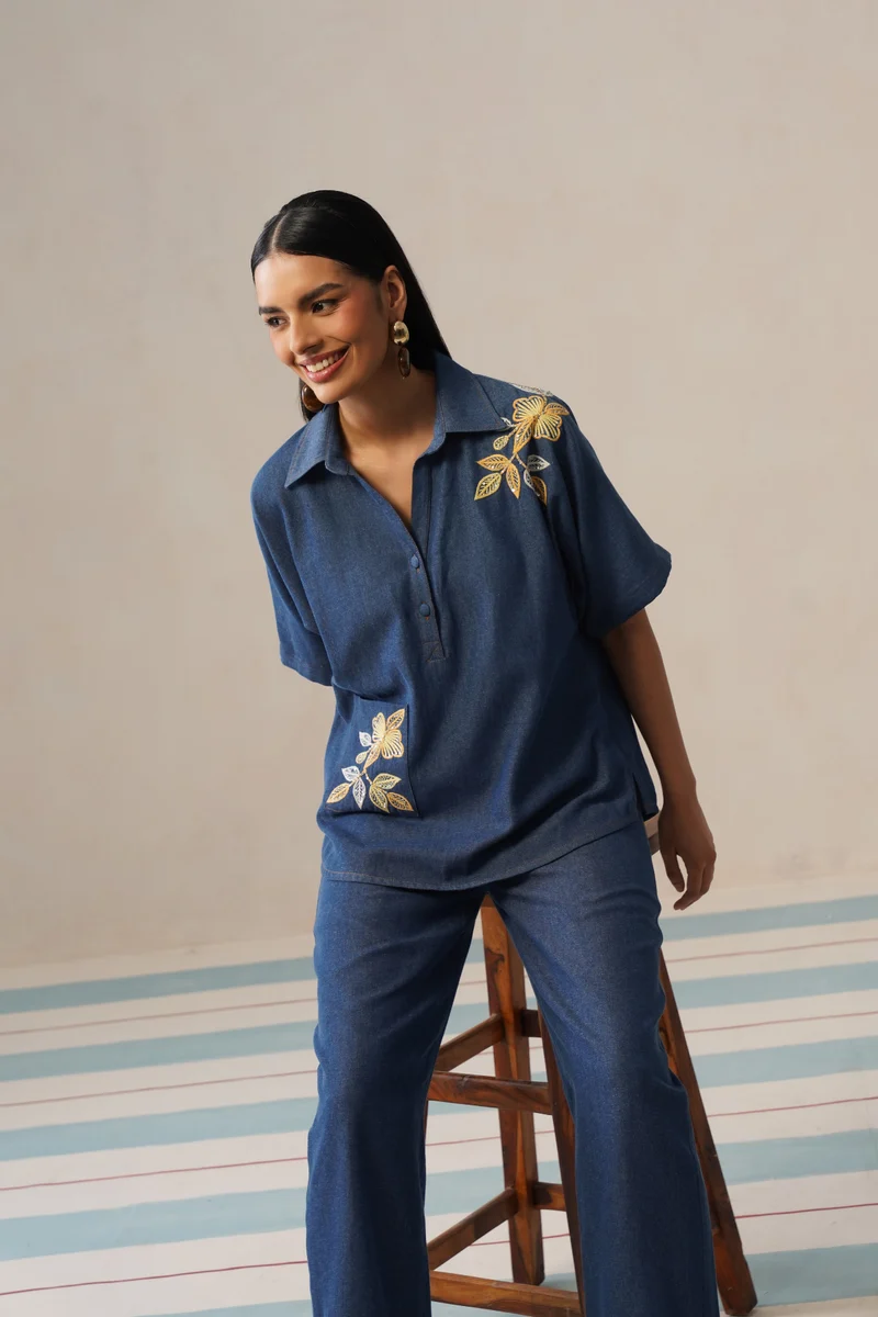 Golden Bloom Denim Co-ord Set