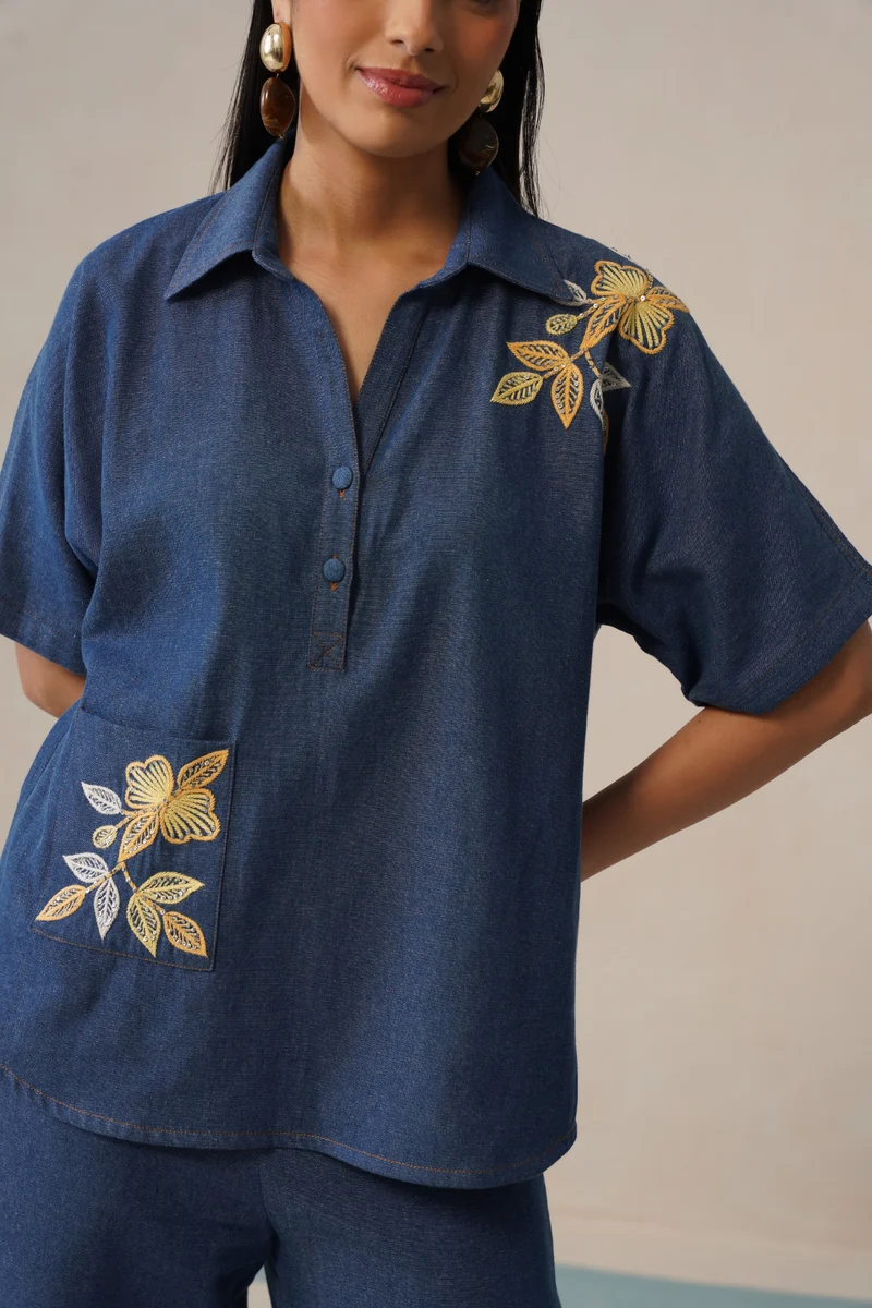 Golden Bloom Denim Co-ord Set