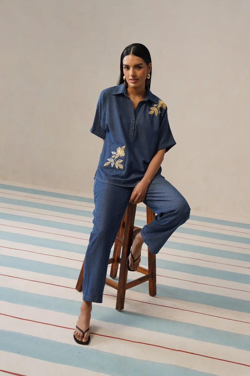 Golden Bloom Denim Co-ord Set