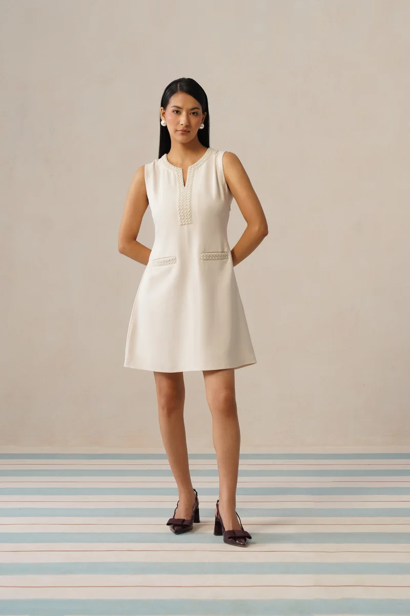 Aurelia Pearl Dress (Soft Ecru)