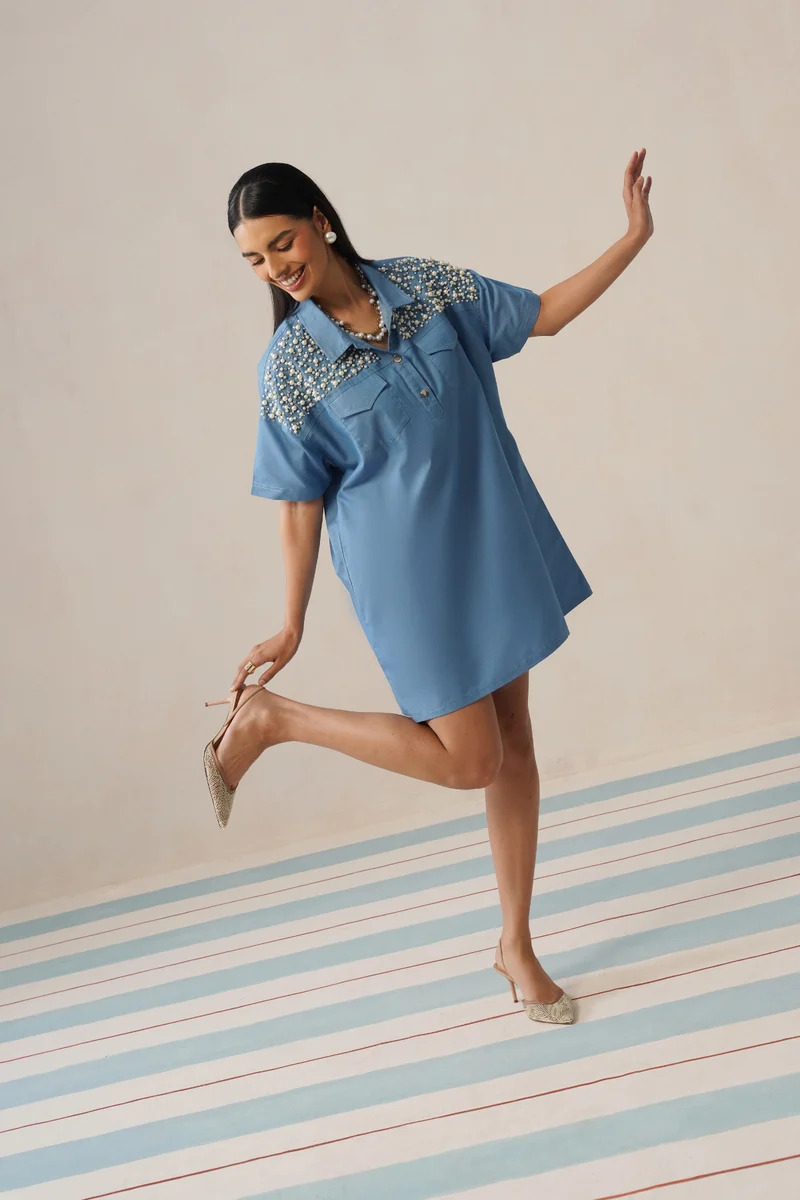 Luna Pearl Denim Dress