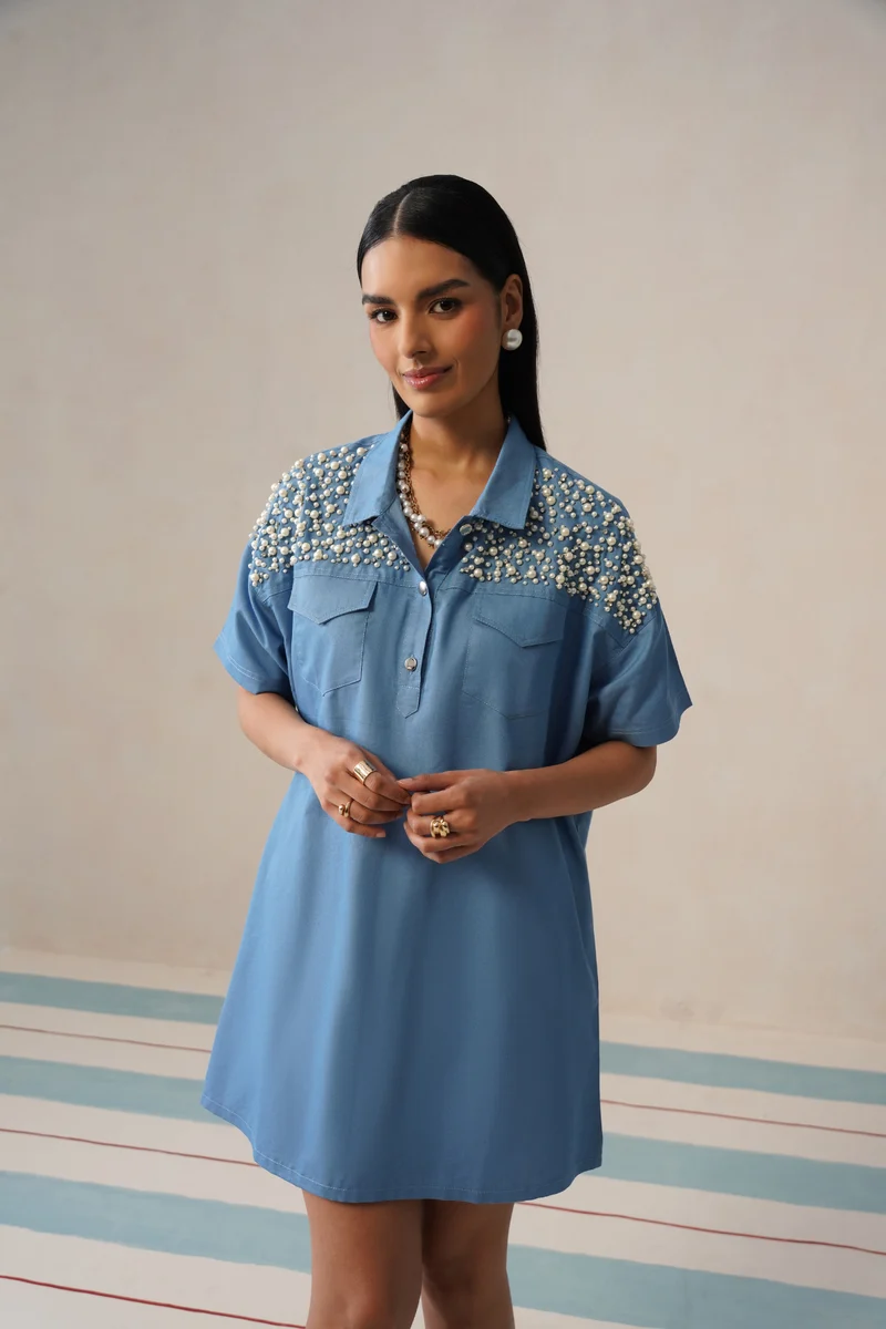 Luna Pearl Denim Dress