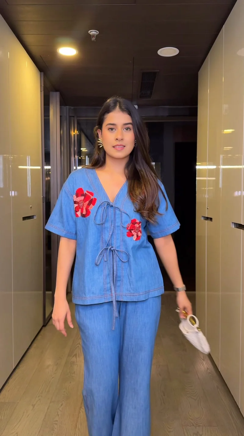 Scarlet Denim Co-ord Set (As Seen on Rhea Kalra)