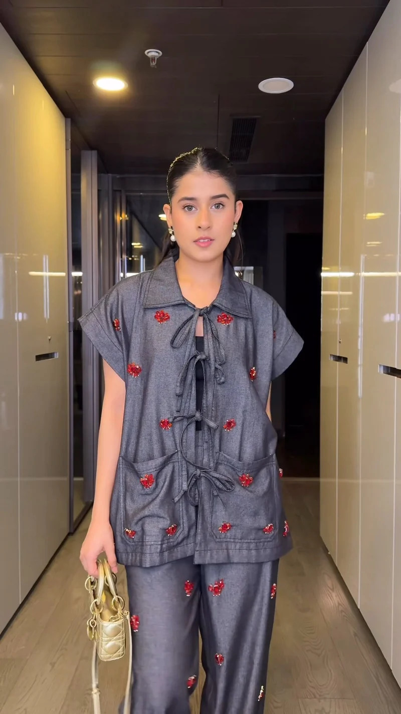 Cherry Code Denim Co-ord Set (As Seen on Rhea Kalra)