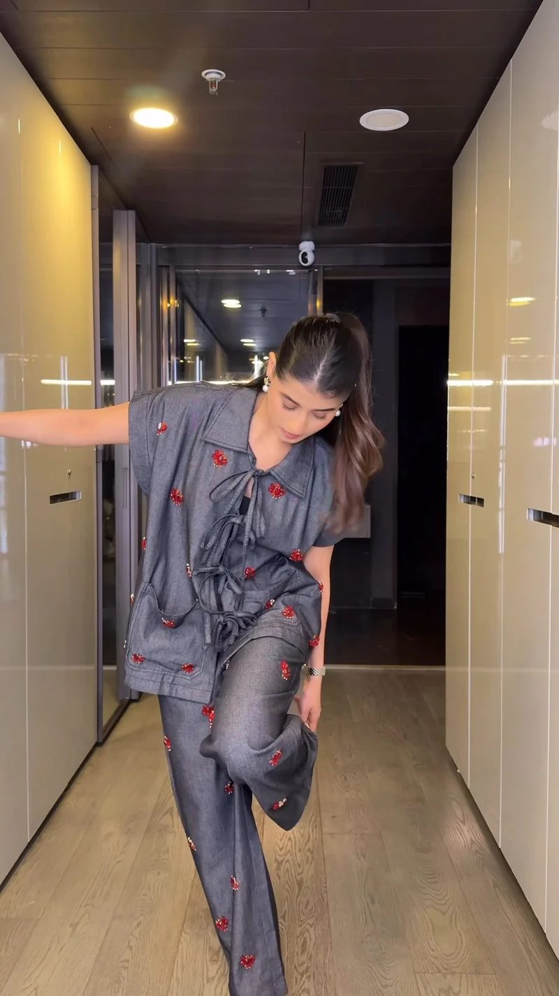 Cherry Code Denim Co-ord Set (As Seen on Rhea Kalra)