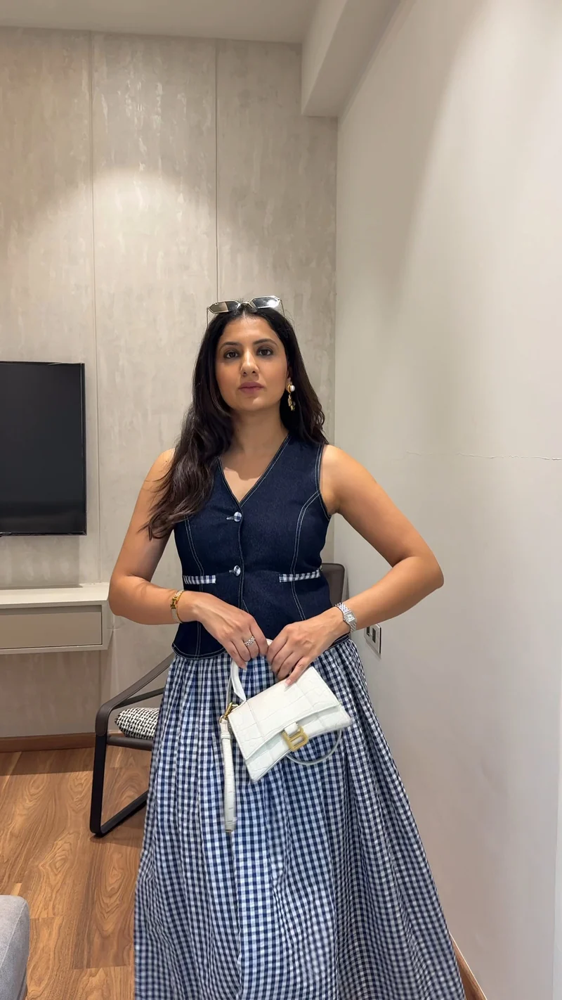 Firenze Gingham Coord Set - Denim (As Seen on Vasundhra Sharma)