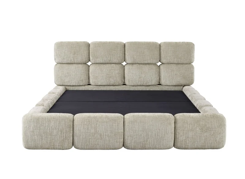 Lit coffre en velours chiné taupe 140x190 cm BUBBLE