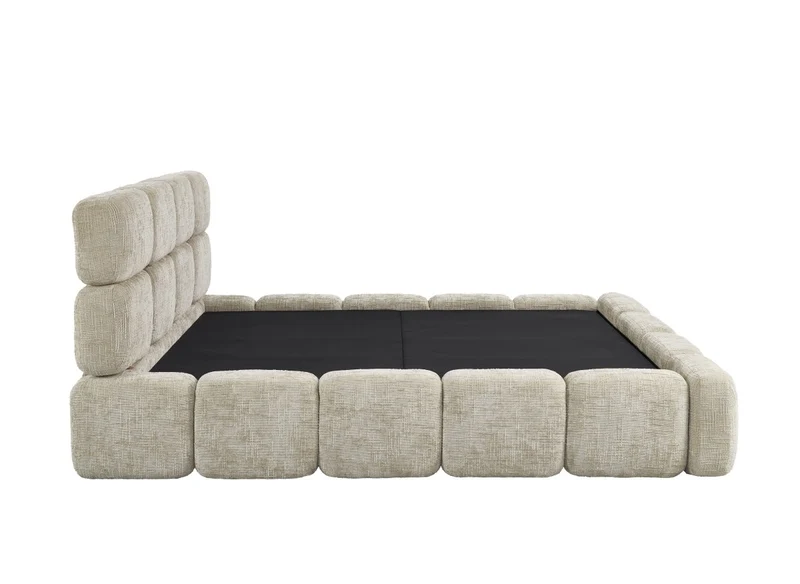 Lit coffre en velours chiné taupe 140x190 cm BUBBLE