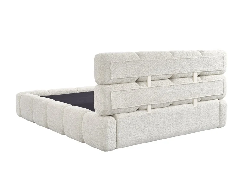 Lit coffre en tissu bouclette beige 140x190 cm BUBBLE