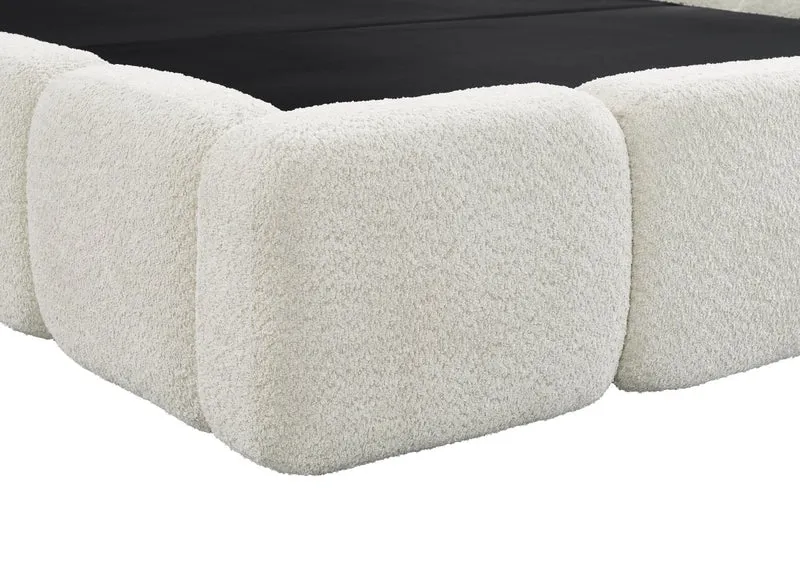 Lit coffre en tissu bouclette beige 140x190 cm BUBBLE