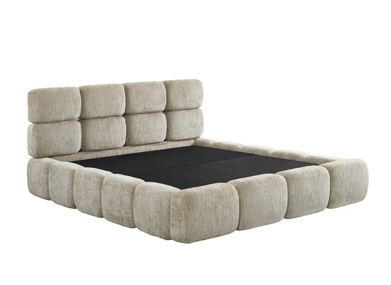 Lit coffre en velours chiné taupe 160x200 cm BUBBLE