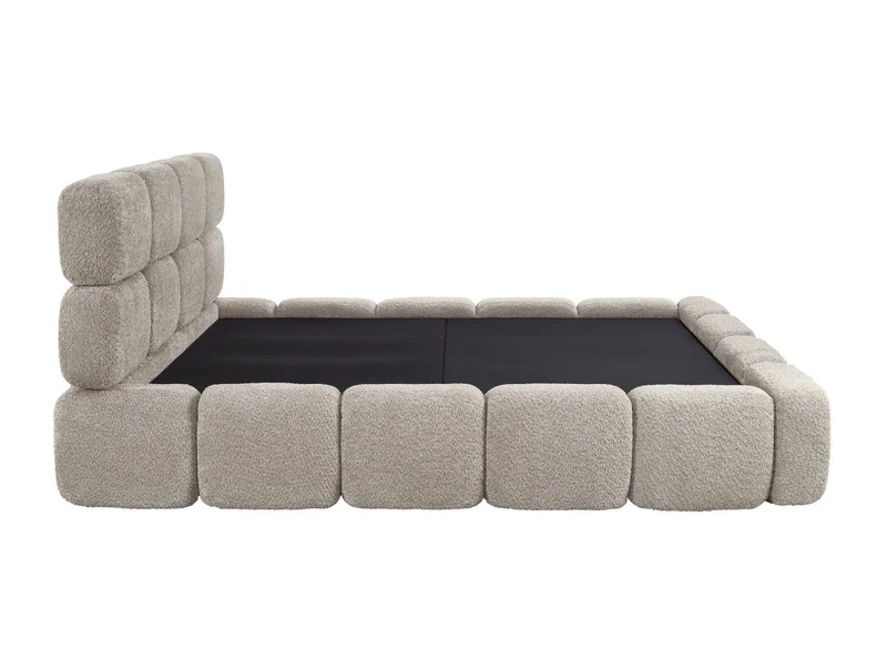 Lit coffre en tissu bouclette taupe 160x200 cm BUBBLE