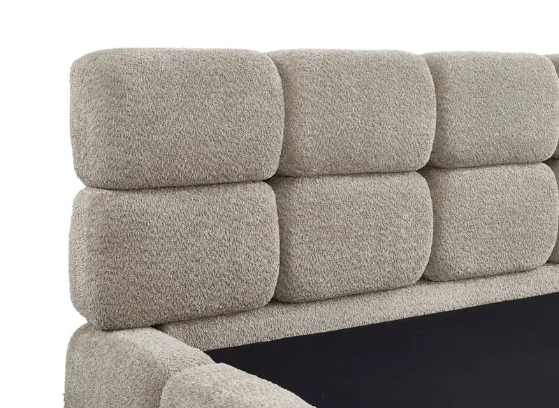Lit coffre en tissu bouclette taupe 160x200 cm BUBBLE