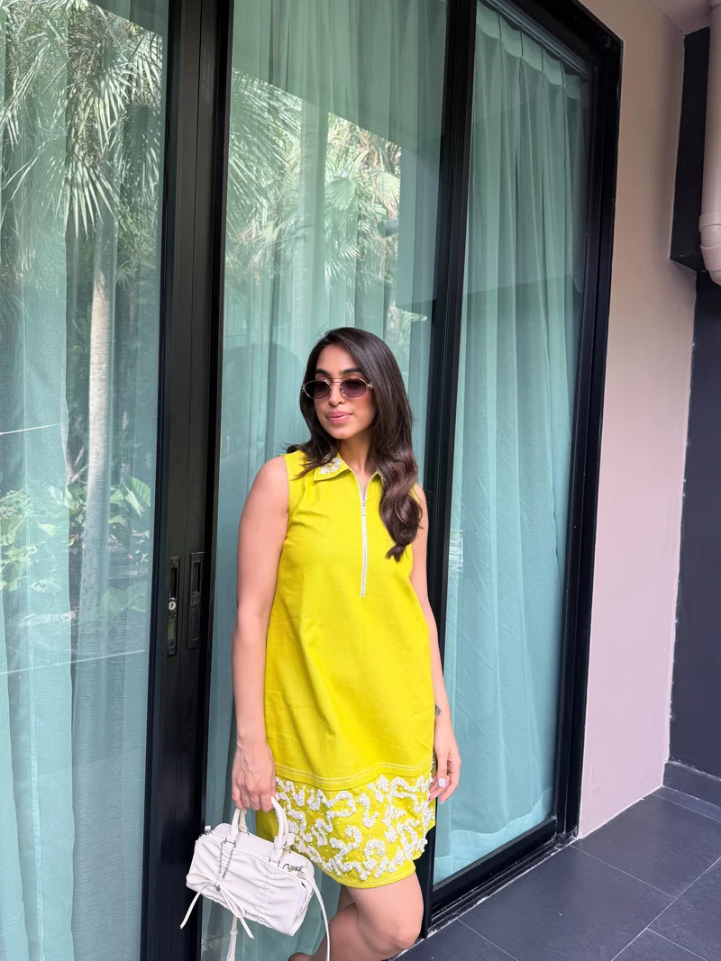 Limoncello Pearl Denim Dress (As Seen on Charmie Sethi)