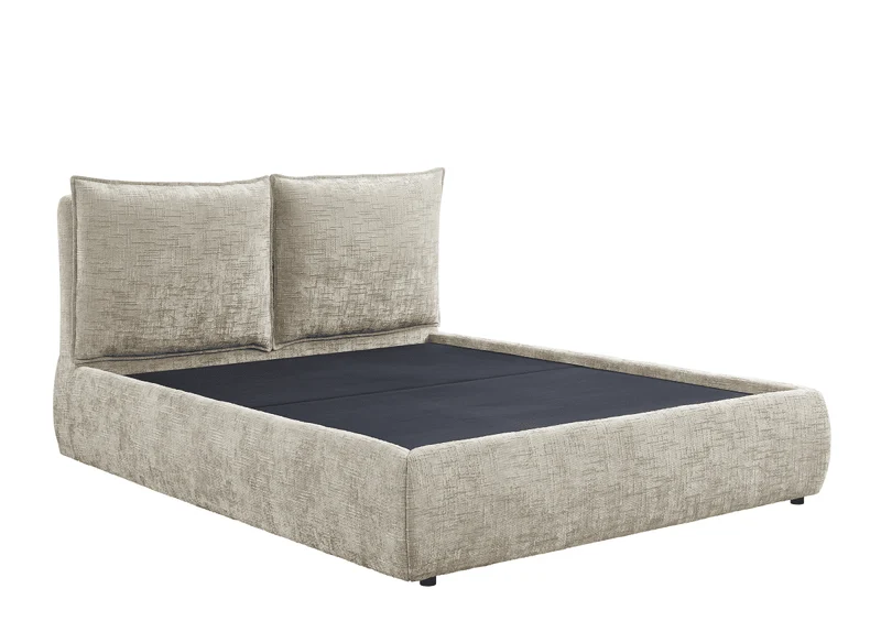 Lit coffre en velours chiné taupe 160x200 cm MELY