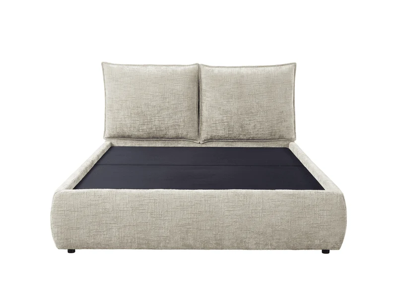 Lit coffre en velours chiné taupe 160x200 cm MELY