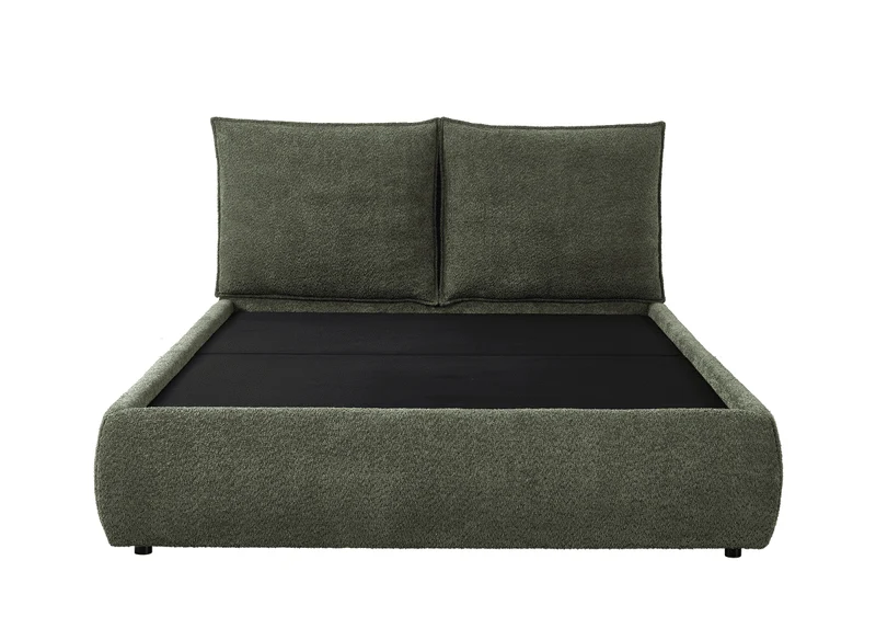 Lit coffre en tissu bouclette vert olive 160x200 cm MELY
