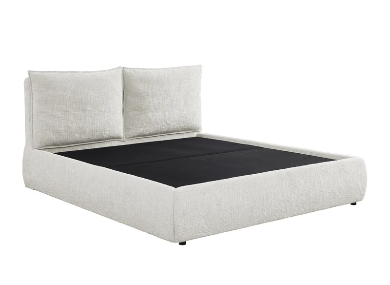 Lit coffre en velours chiné beige 140x190 cm MELY