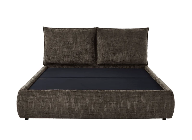 Lit coffre en velours chiné marron 140x190 cm MELY