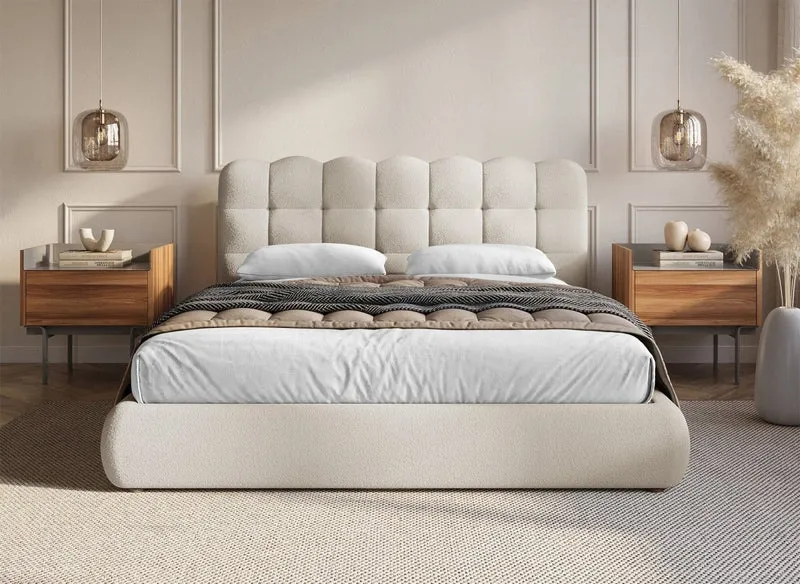 Lit coffre en tissu bouclette beige 180x200 cm BISCUIT