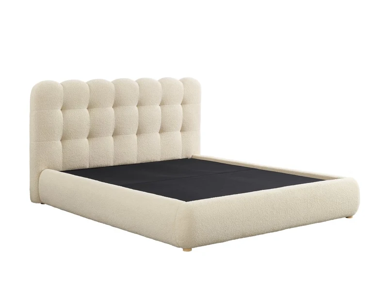 Lit coffre en tissu bouclette beige 180x200 cm BISCUIT