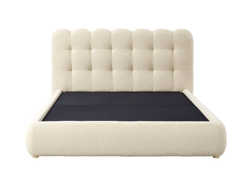 Lit coffre en tissu bouclette beige 180x200 cm BISCUIT