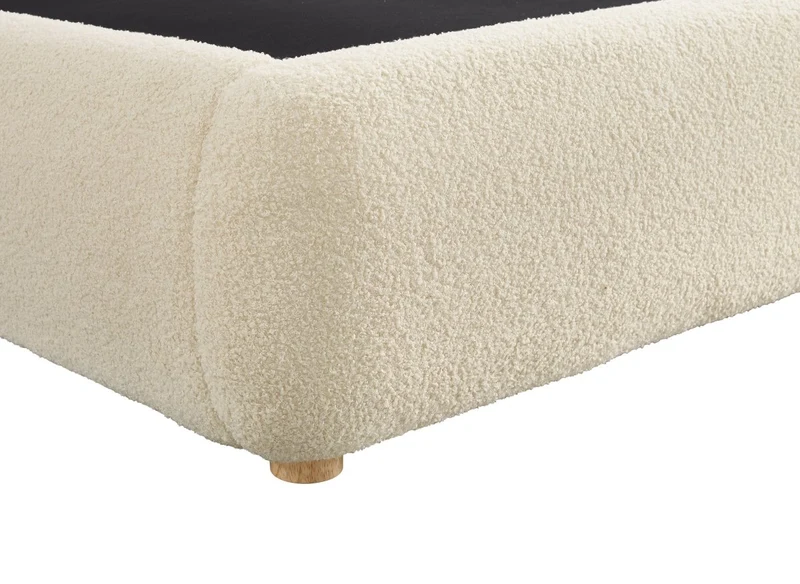 Lit coffre en tissu bouclette beige 180x200 cm BISCUIT