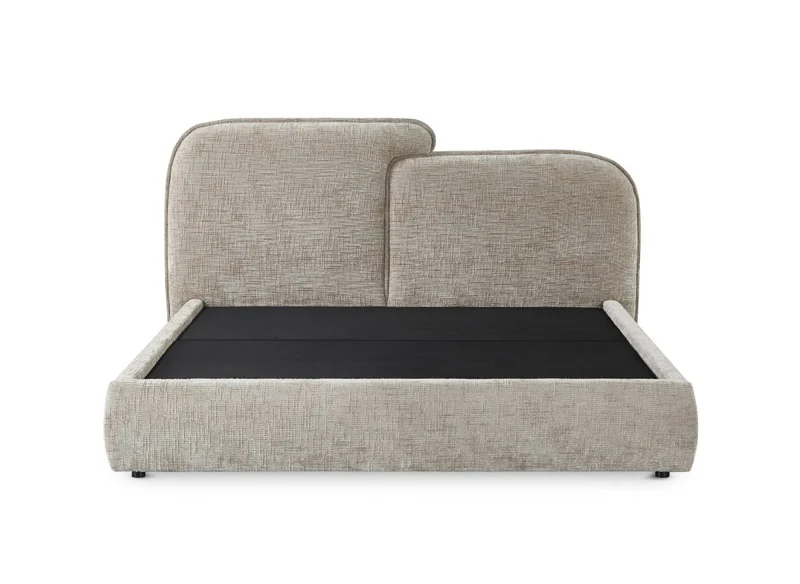 Lit coffre en velours chiné taupe 160x200 cm MILENA