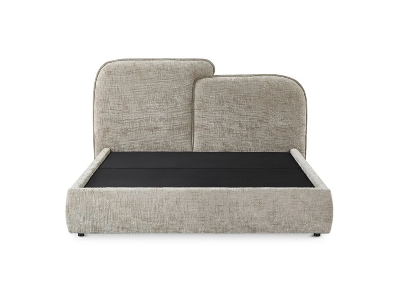 Lit coffre en velours chiné taupe 140x190 cm MILENA