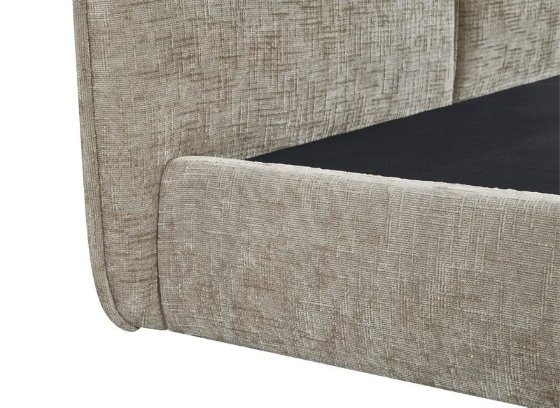 Lit coffre en velours chiné taupe 140x190 cm MILENA