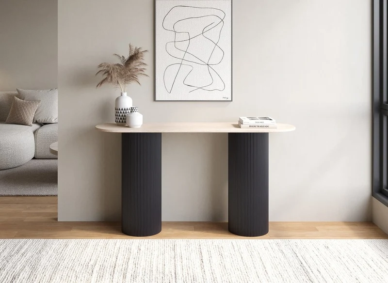 Console en marbre composite beige pieds noir DHARA BLACK