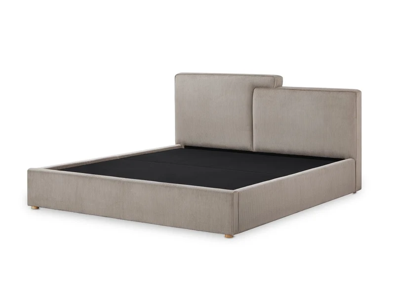 Lit coffre en velours côtelé taupe 180x200 cm ZELIA