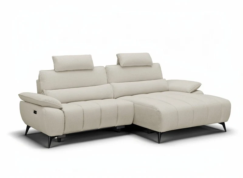 Canapé d’angle relax électrique en velours chiné beige LYANA - Angle droit