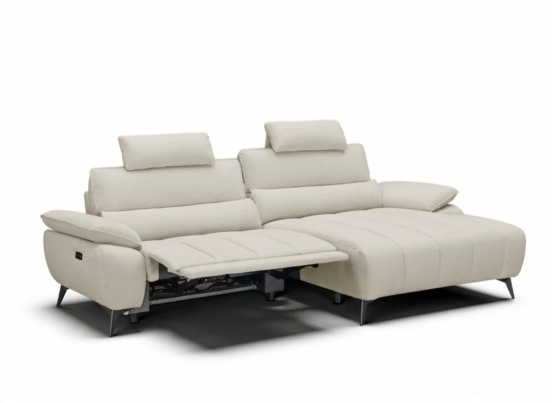 Canapé d’angle relax électrique en velours chiné beige LYANA - Angle droit